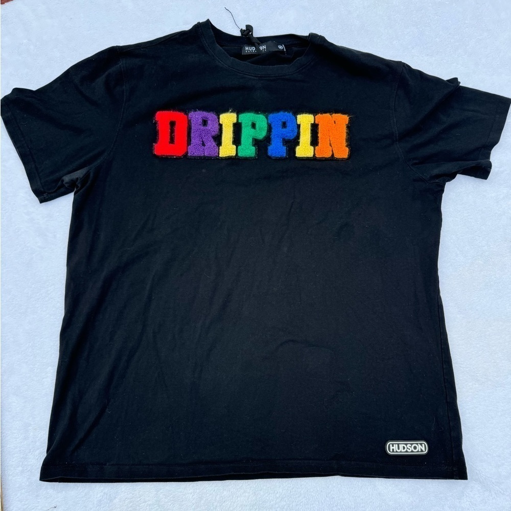 Hudson Outerwear varsity shirt sleeve DRIPPIN shirt men’s 2X black rainbow words